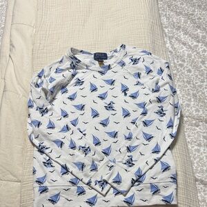 Boys Polo by Ralph Lauren White and Blue Sailboat Kids Shirt